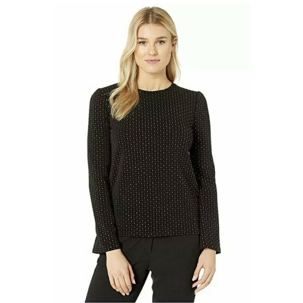 NWT Michael Michael Kors, Bell Sleeve‎ Jersey Top, Black/Gold, Size Medium M